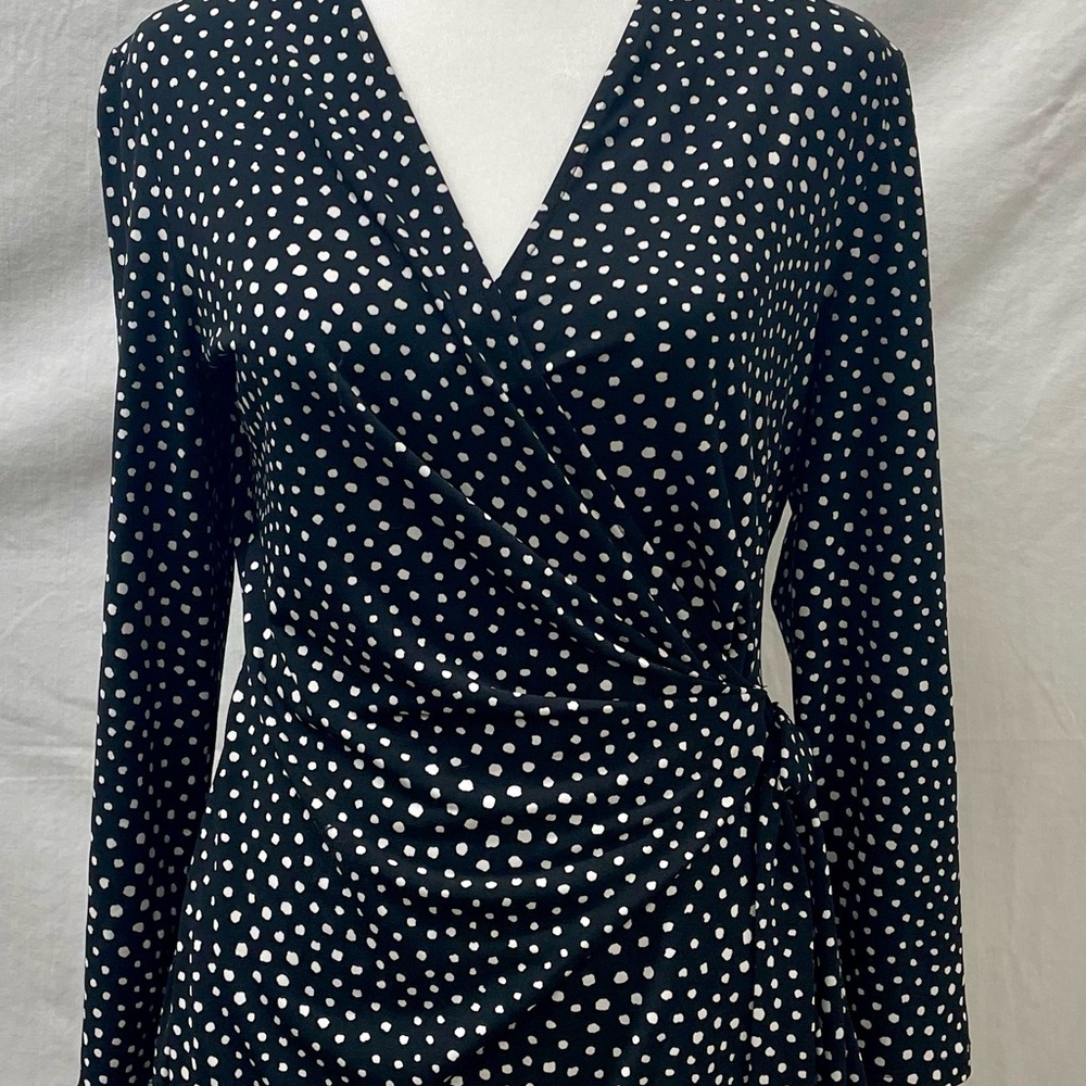 Anne Klein Black and White Polka Dot Long Sleeve Top